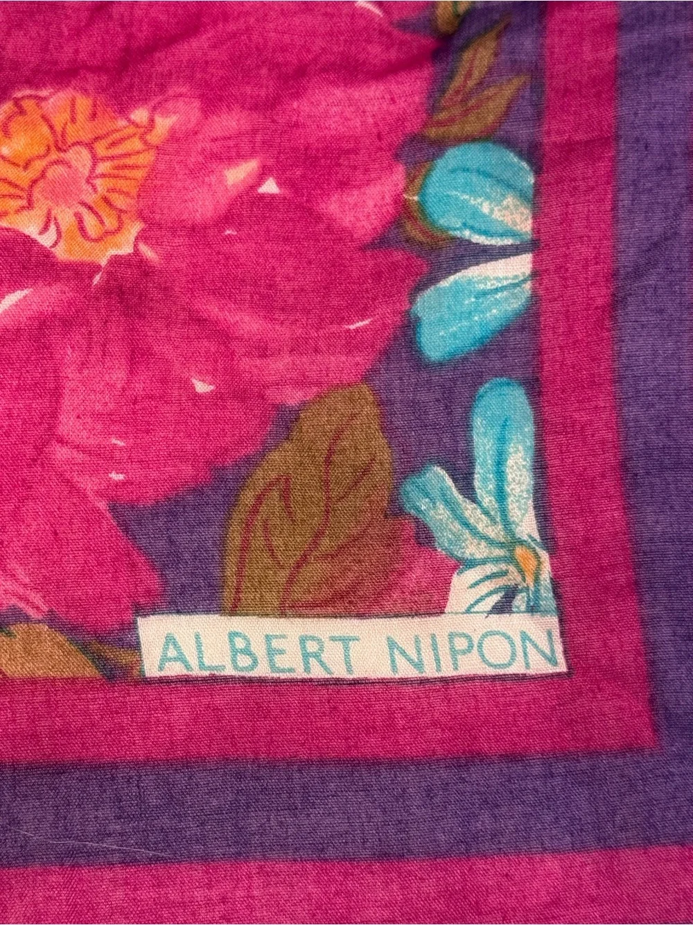 Vintage Albert Nipon Floral Square Scarf 33” Purple Pink Blue Statement Neck